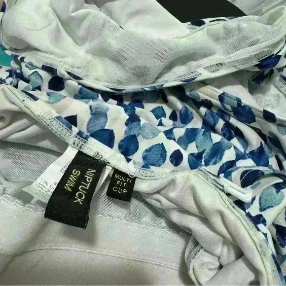 Niptuck Swimsuit One Piece White Blue petal plunge | Size 4 - Picture 7 of 8